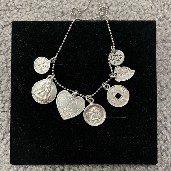 6 charms Sterling silver mixed size pendants cherub angel hearts yin yang - Picture 5 of 8